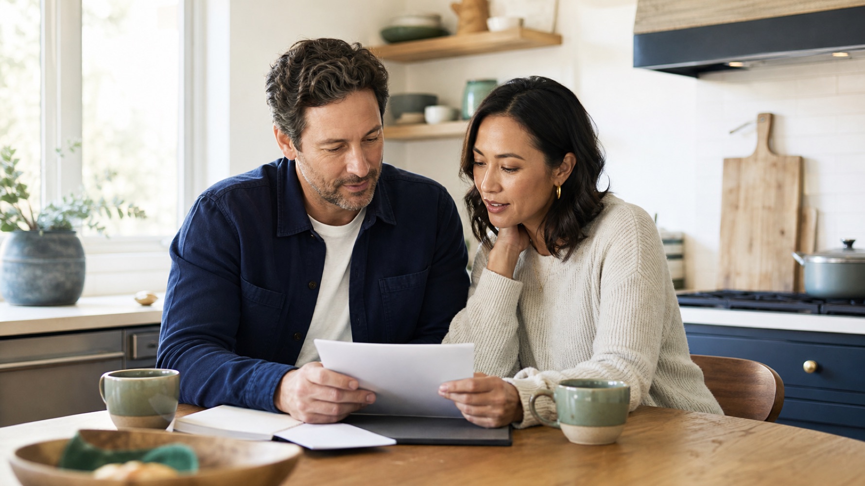 A couple reviewing their family financial plan together at home